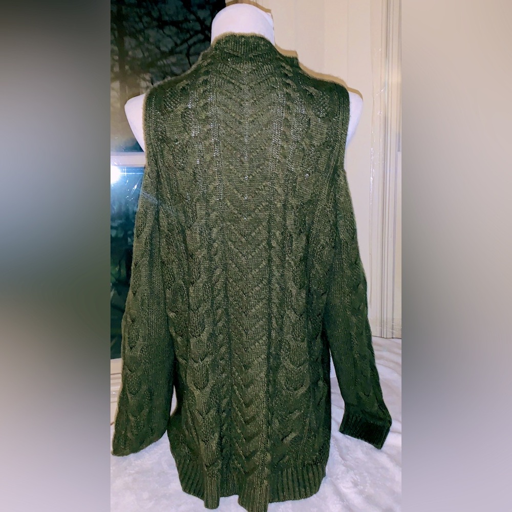 NY & Company Olive Green Knit Sweater with cold shoulders XL - Picture 4 of 10